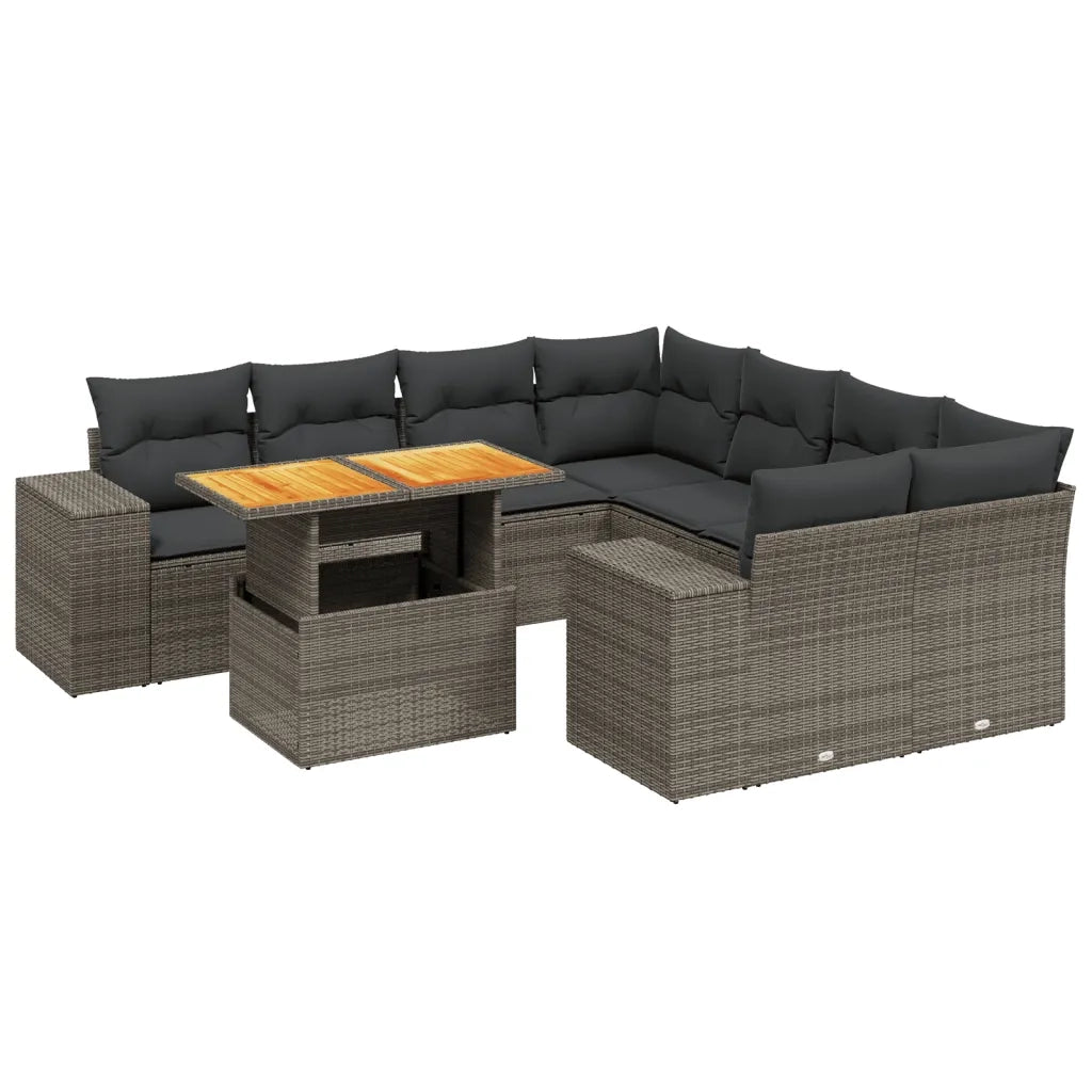 Set Divano da Giardino 9 pz con Cuscini Grigio in Polyrattan 3272565