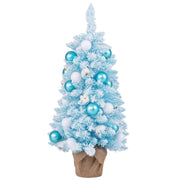 Albero di Natale artificiale mini da 90cm con 12 palline di cotone naturale, Albero da tavolo decorato Blu e bianco-Alberi di Natale