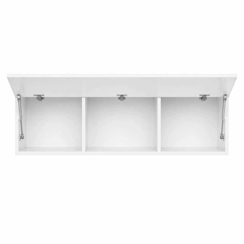 Mobile TV Sospeso Design Minimal Con 3 Vani Contenitore Anta A Ribalta Reversibile Frontale Lucido In Melaminico Per Soggiorno Salotto Zona Living 160 X 34 X 40 Cm Bianco