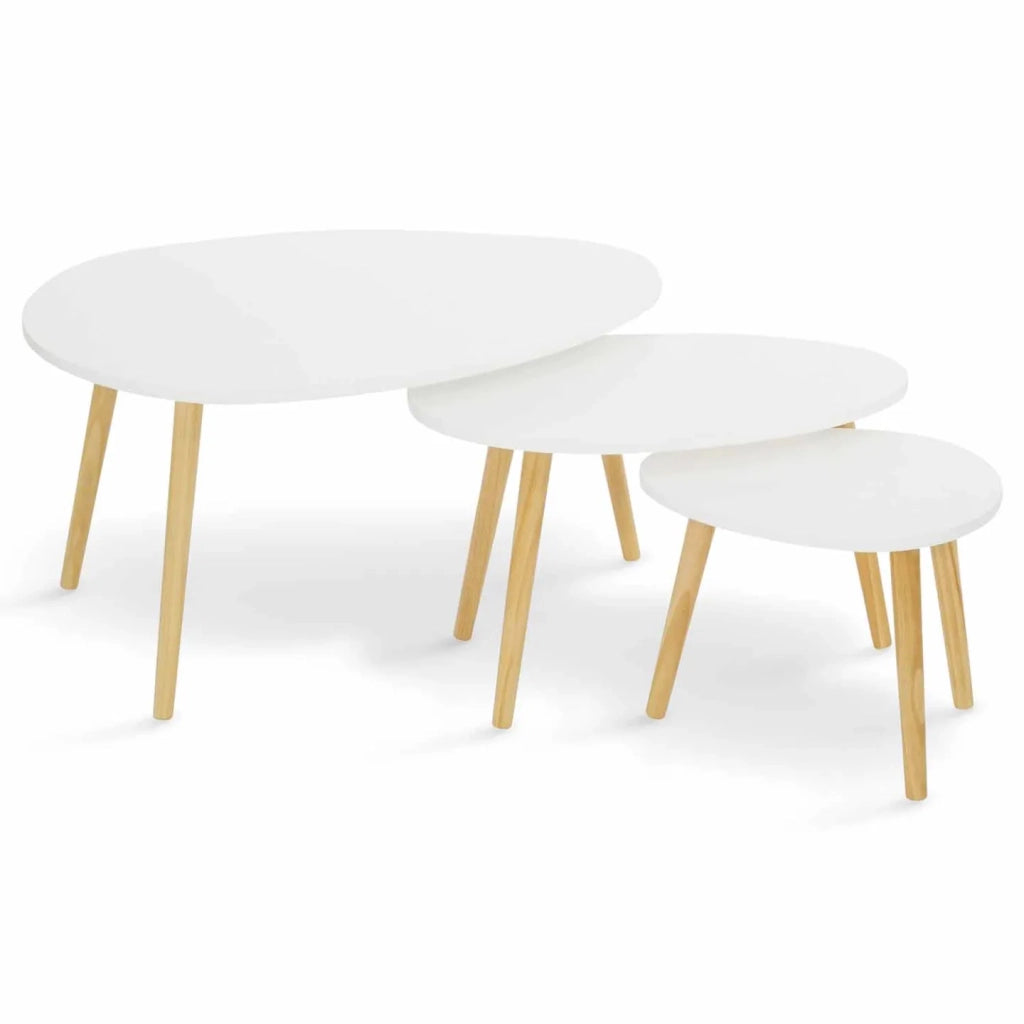 IDMarket - Set di 3 tavolini nidificanti GAIA laccato bianco scandinavo