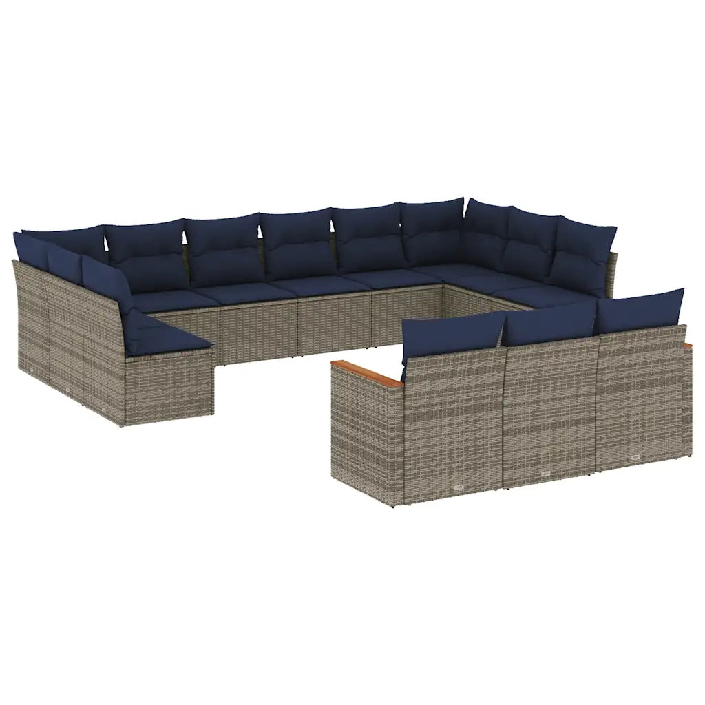 Set Divani da Giardino 13 pz con Cuscini Grigio in Polyrattan 3226460