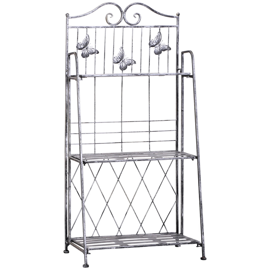 Portavasi in metallo pieghevole a 3 ripiani grigio 44x25x96 cm