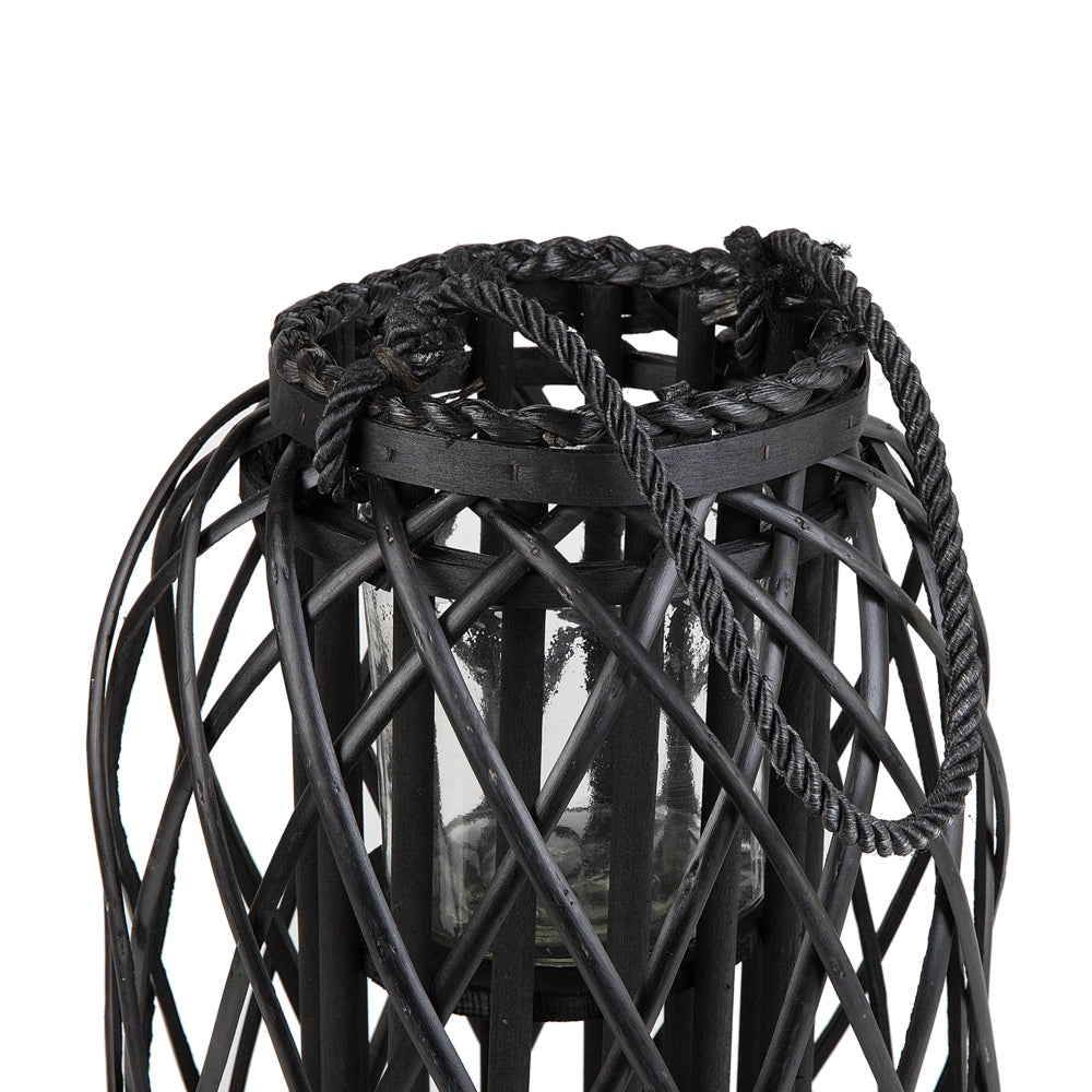 Lanterna in legno di salice Nero e vetro 40 cm Portacandele per interni ed esterni Boho scandinavo