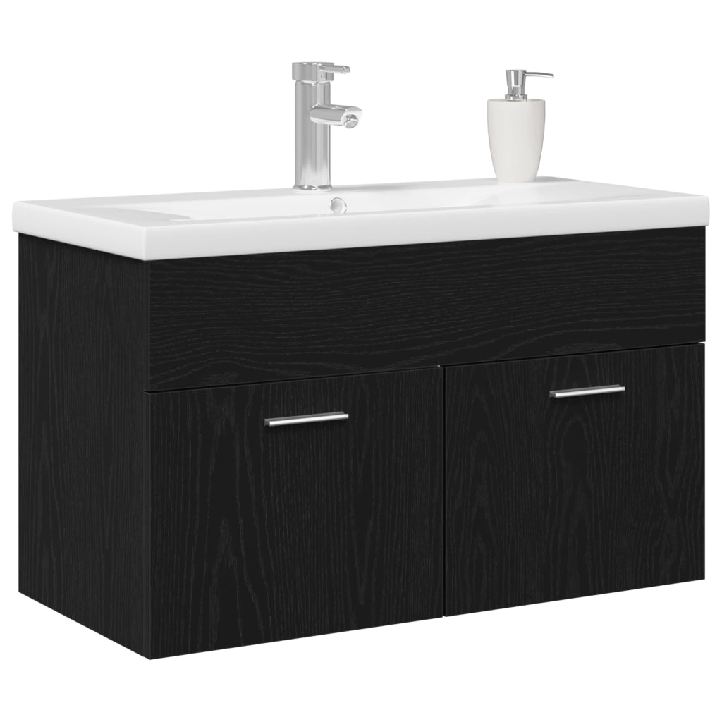 Mobile Lavabo con Lavabo Integrato Rovere Nero Legno Ingegnerizzato