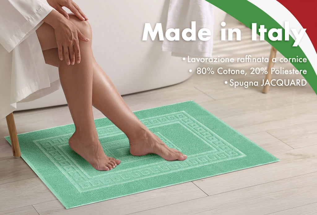 Tappeto Bagno Assorbente In Spugna Varie Misure Da Scendidoccia A Tappeto Grande Lavorazione Jacquard Tinta Unita Ricamo Cornice Lavabile Lavatrice AcquaMarina - Scendidoccia45x60