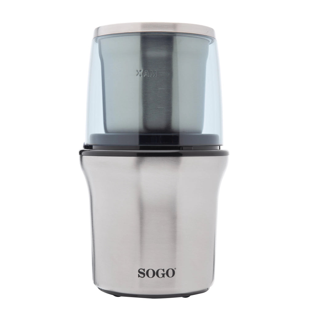 SOGO Macinacaffà¨ e Tritatutto 300W Acciaio Inox, 2 Tazze Rimovibili, Macinazione a Secco e Umido, Sicurezza Integrata, Facile da Usare e Pulire
