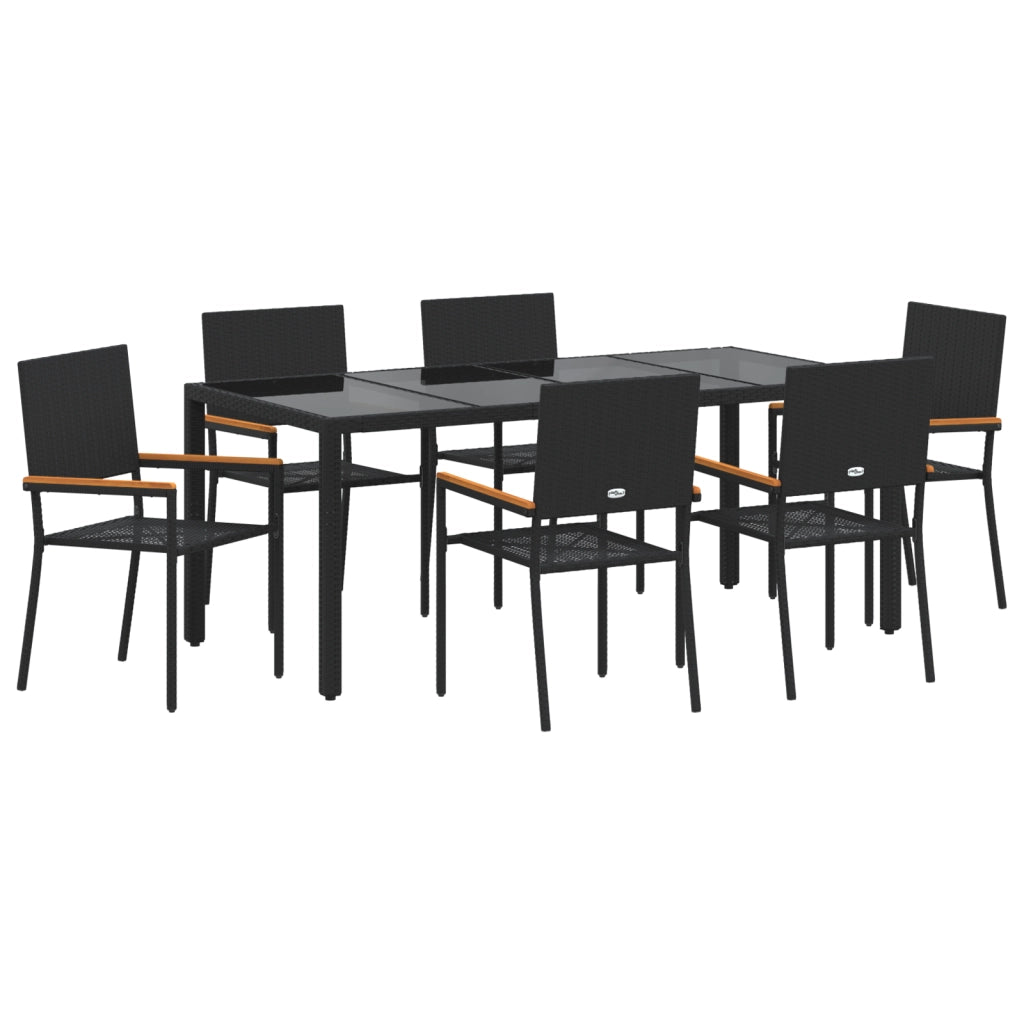 Set da pranzo da giardino 7 pezzi nero in polyrattan