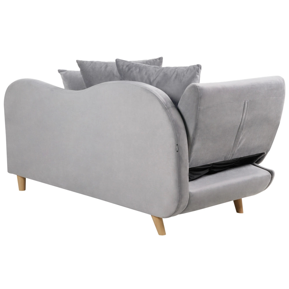 Chaise Longue in velluto grigio chiaro lato sinistro con contenitore stile moderno soggiorno
