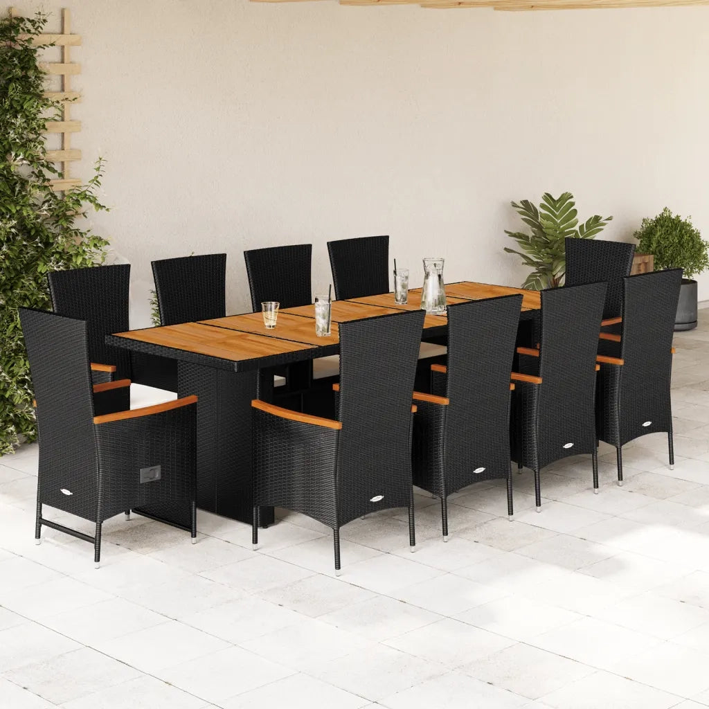 Set da Pranzo da Giardino 11 pz con Cuscini in Polyrattan Nero 3277529