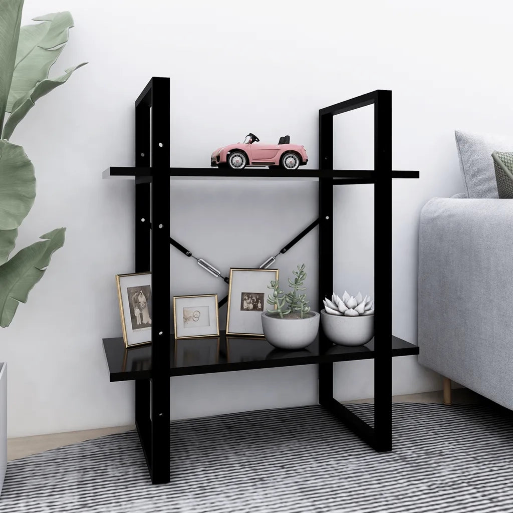 Libreria a 2 Ripiani Nera 60x30x70 cm in Legno Multistrato 806428