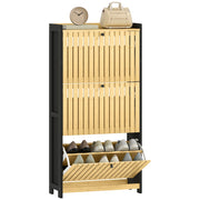 Scarpiera con cassetti e ante in bamb¨´ ¨C Zephmum ¨C Nero e legno naturale 60x24x118cm