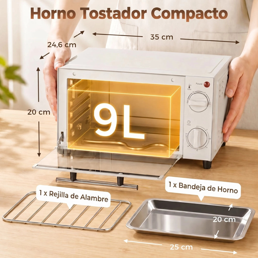 Forno Elettrico da Tavolo 9L 750W ¨C zephmum ¨C 35x24.6x20 cm Bianco Crema
