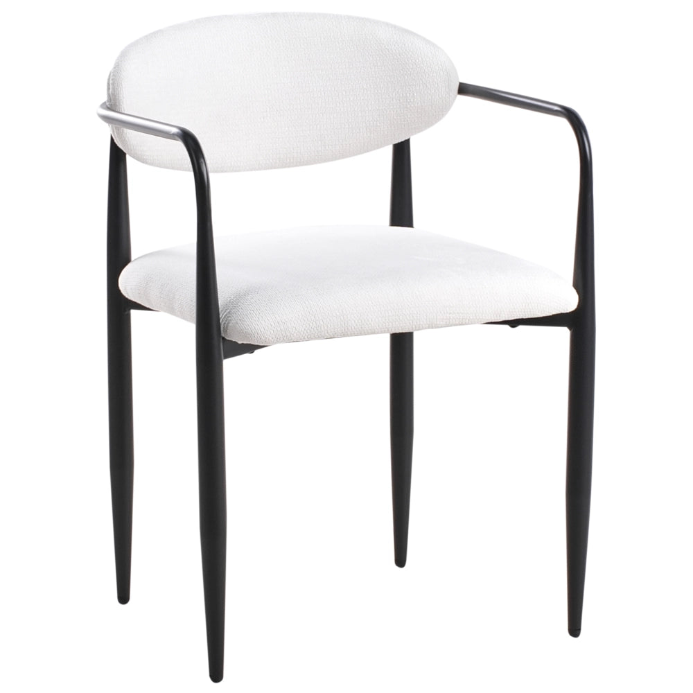 Set di 2 sedie da pranzo con rivestimento in poliestere bianco sporco e struttura in metallo in stile moderno del medio secolo
