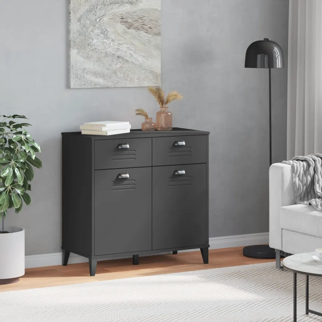 Credenza VIKEN Grigio Antracite 80x40x80 cm Legno Massello Pinocod mxl 90965