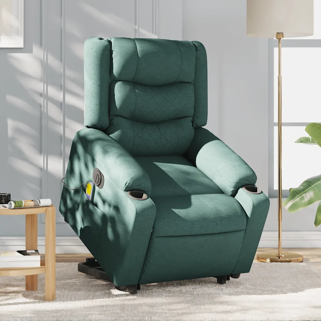 vidaXL Poltrona Alzapersona Massaggiante Elettrica Verde Scuro Tessuto