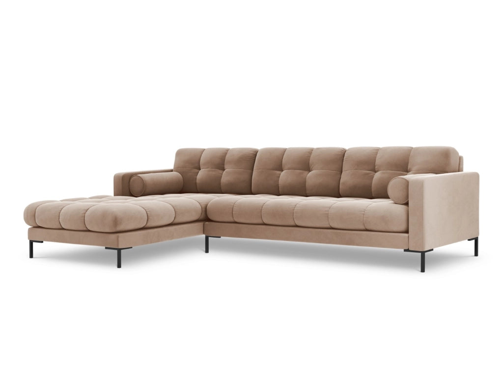 Cosmopolitan Design - Divano angolare sinistro "Bali" 5 posti in velluto beige 
