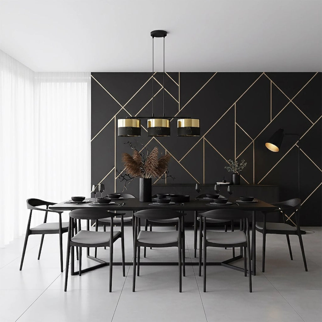 Lampada a sospensione Lux in acciaio nero e oro
