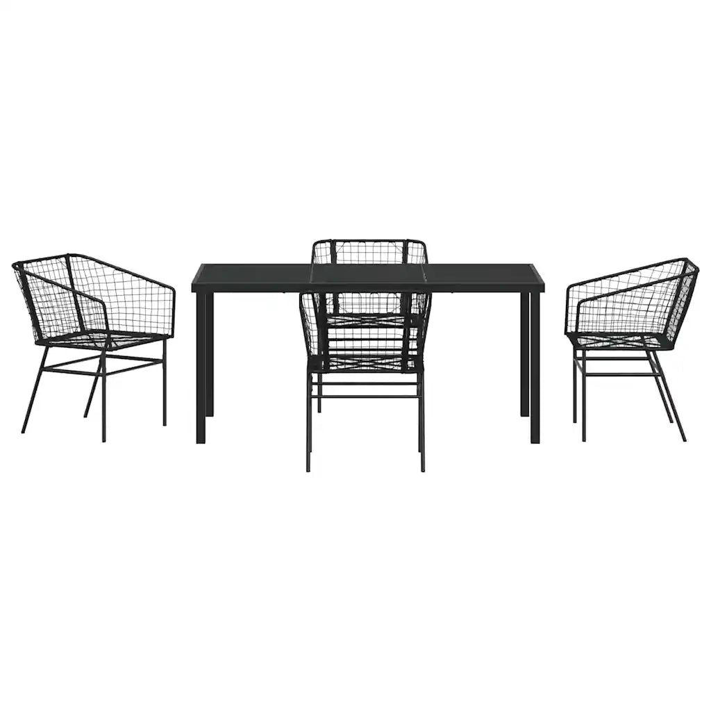Set da Pranzo per Giardino 5 pz | Set Salotto da Giardino Nero polyrattan