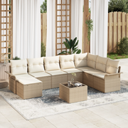 Set di Divano da Giardino a 9 pezzi con Cuscini Rattan Polare