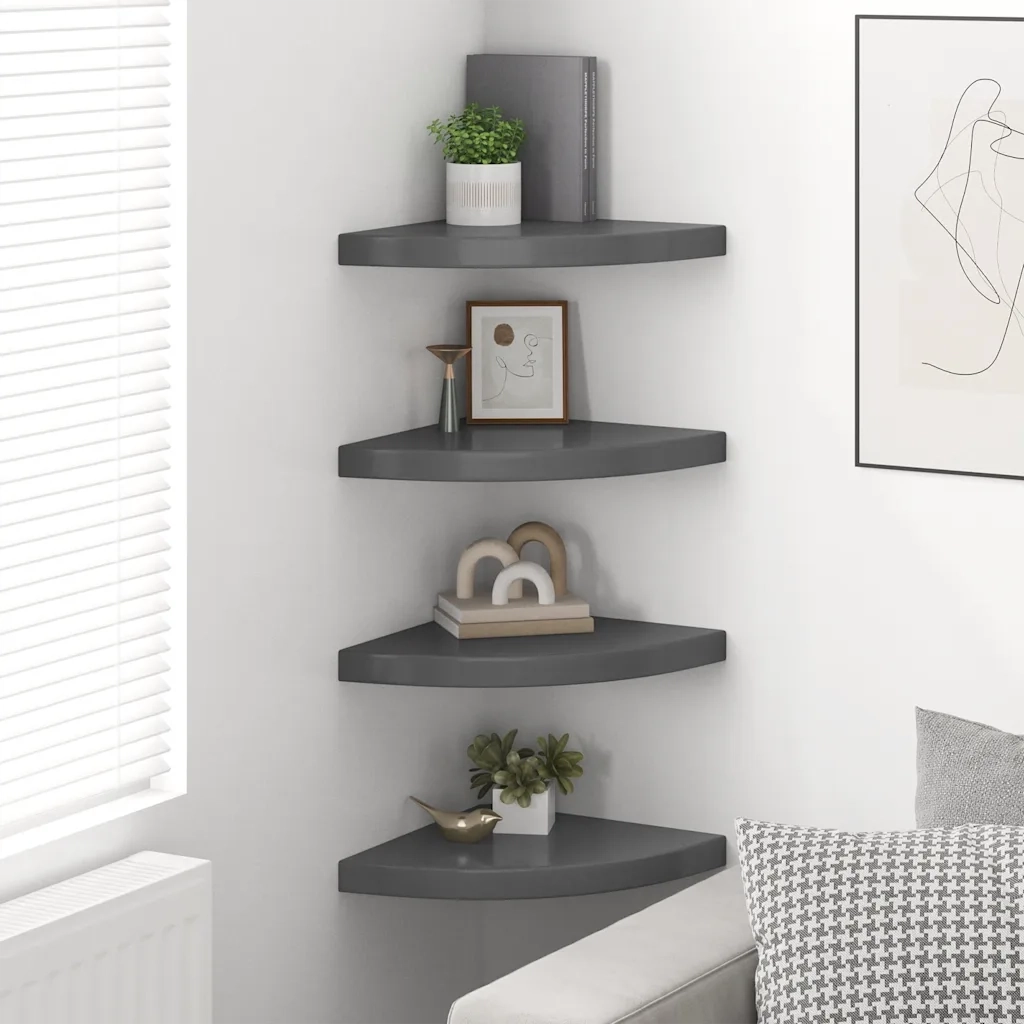Scaffali Angolari a Parete 4 pz Grigio Lucido 35x35x3,8 cm MDF 323915