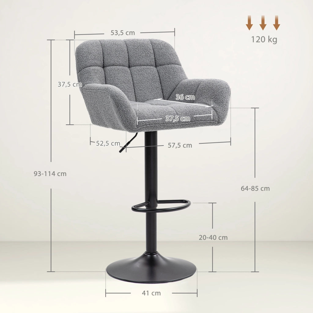 Set 2 Sgabelli Regolabili Stile Retr¨° ¨C Xylo ¨C Rivestimento Effetto Velluto Grigio e Nero