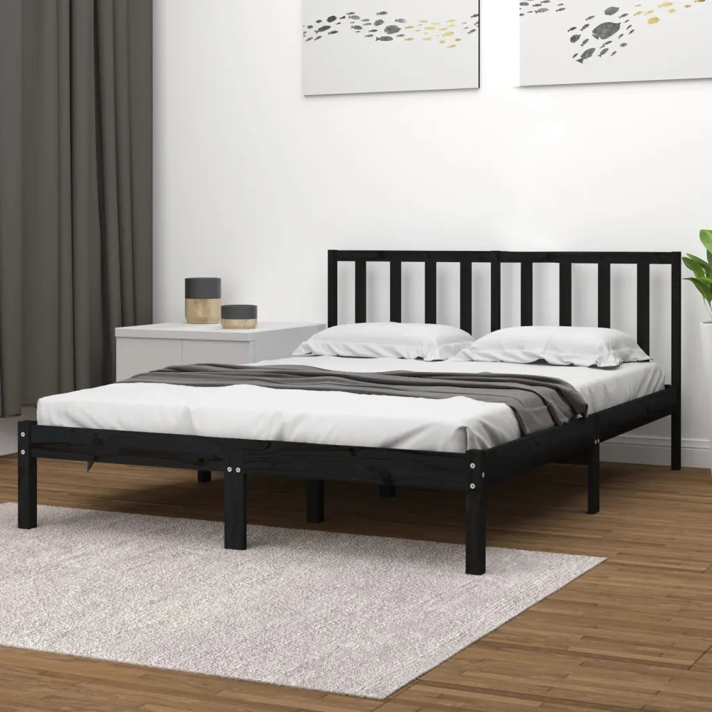 Giroletto-Struttura Letto Nero in Legno Massello di Pino 140x190 cm 838974