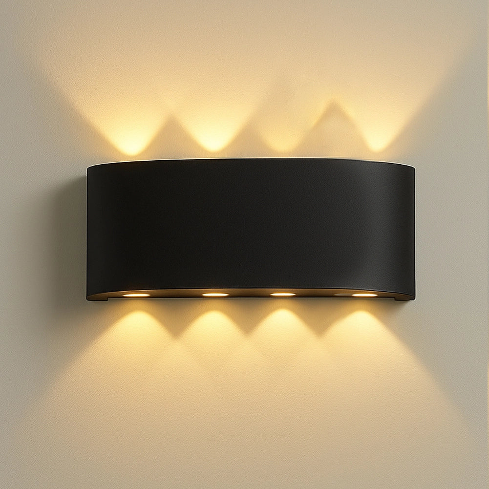 Applique da Muro LED 8 Luci Bianco Caldo Esterno Interno Alluminio 22x8x4 cm Nero