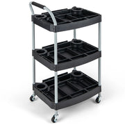 Carrello porta attrezzi a 3 strati, Carrello porta utensili con divisori multipli manico e ruote girevoli Nero-Deposito utensili Tool