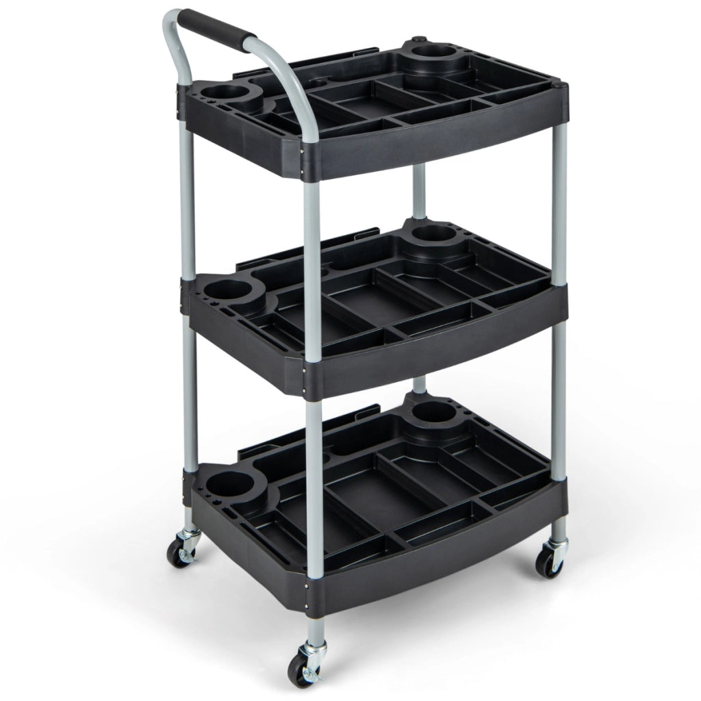 Carrello porta attrezzi a 3 strati, Carrello porta utensili con divisori multipli manico e ruote girevoli Nero-Deposito utensili Tool