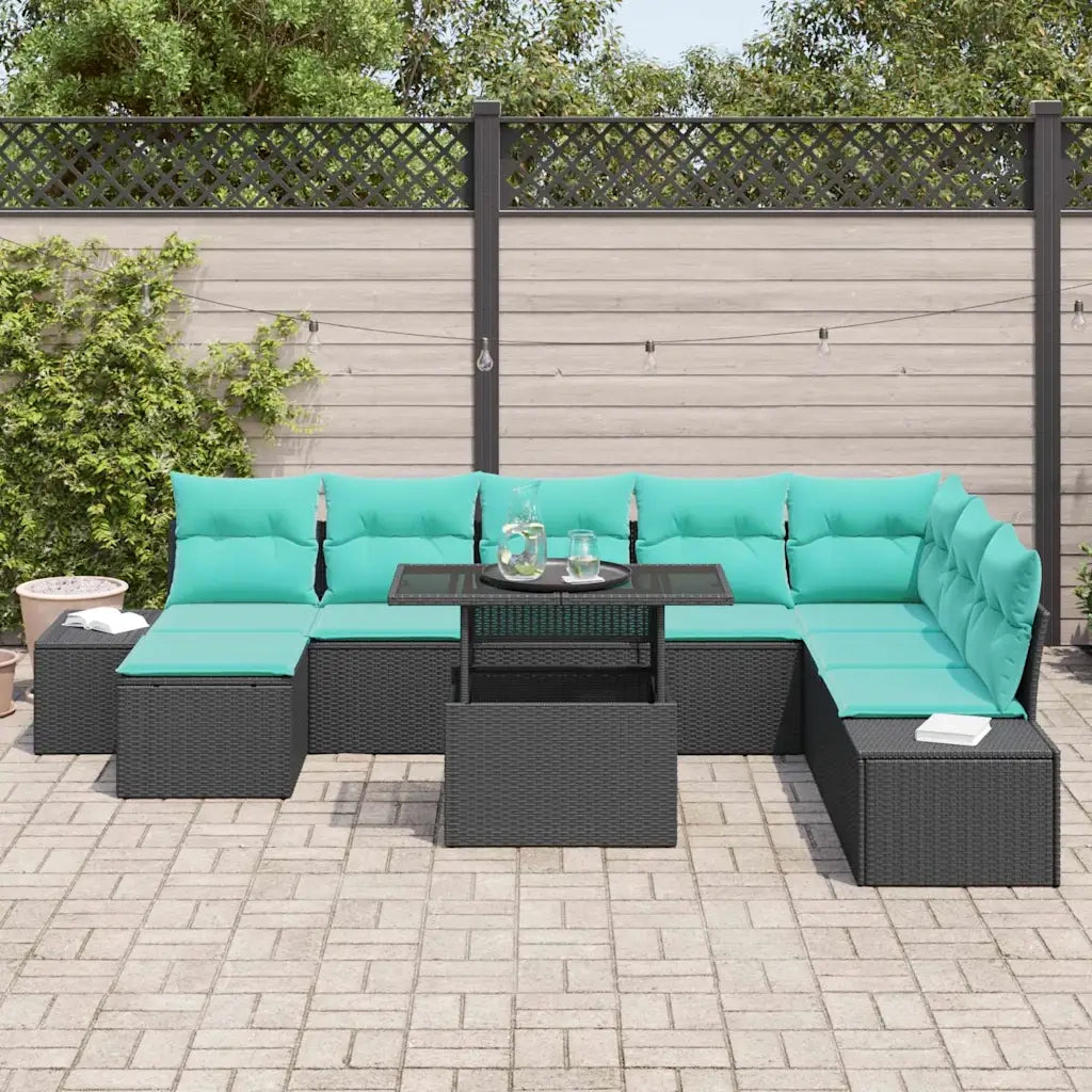 Set Divano da Giardino 9 pz Nero polyrattan 3357979