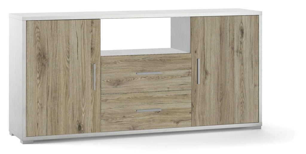 Mobile 2 Ante 2 Cassetti 174x84x41 cm Ossido Bianco/Rovere Naturale