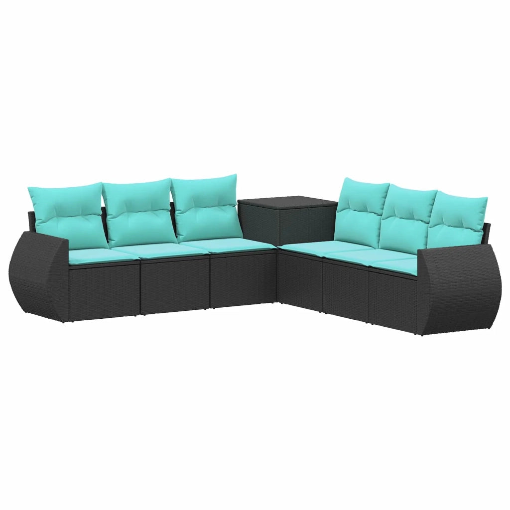 Set di divani 7 pz Nero e Blu Rattan sintetico e Acciaio 3448816