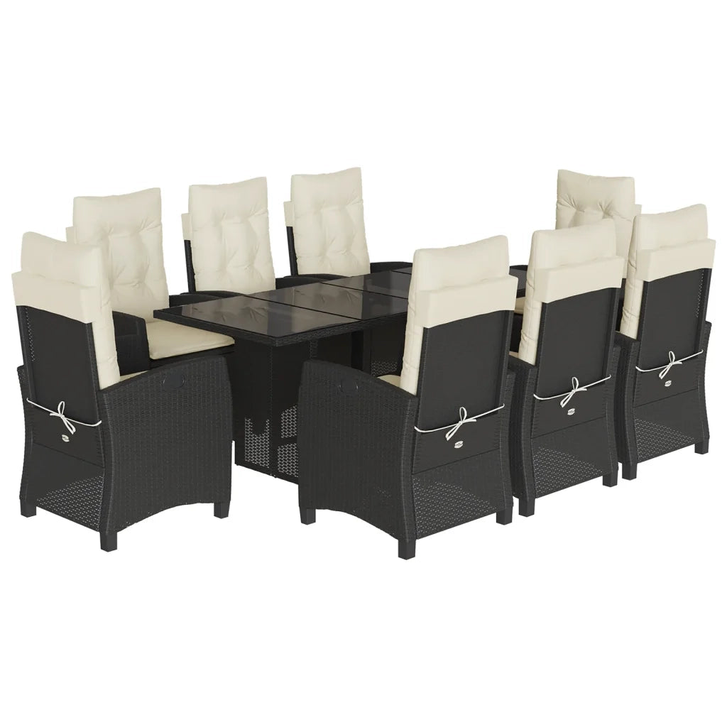 Set da Pranzo da Giardino 9 pz con Cuscini Nero in Polyrattancod mxl 111217