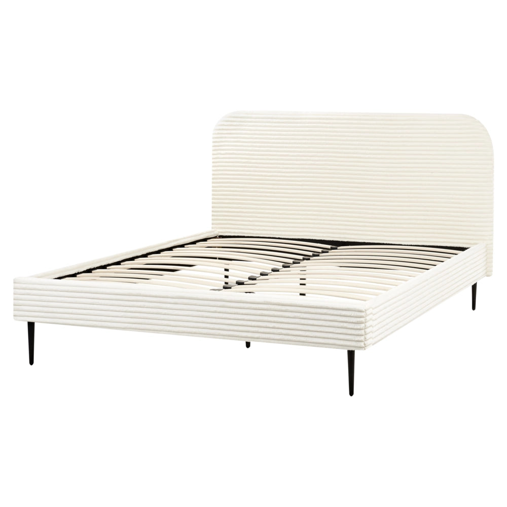 Letto bianco sporco velluto a coste testiera con rete a doghe 160 x 200 cm design minimalista