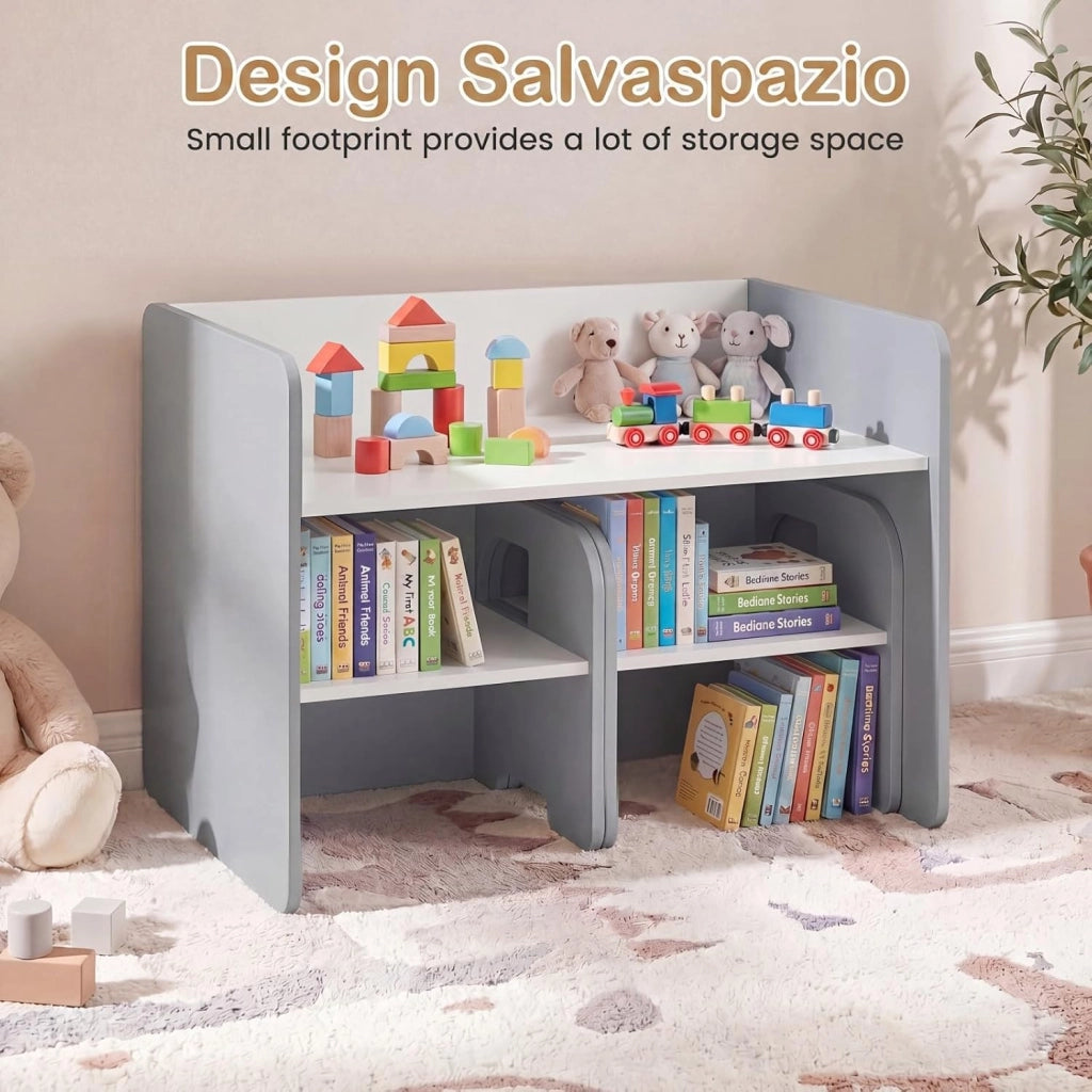 Set Tavolo e 2 Sedie per Bambini, Tavolo e Sedie Salvaspazio per Bambini 3+ Anni con Lavagna per Disegnare e Piedini Antiscivolo, per Camerette, Soggiorno e Studio (Grigio)