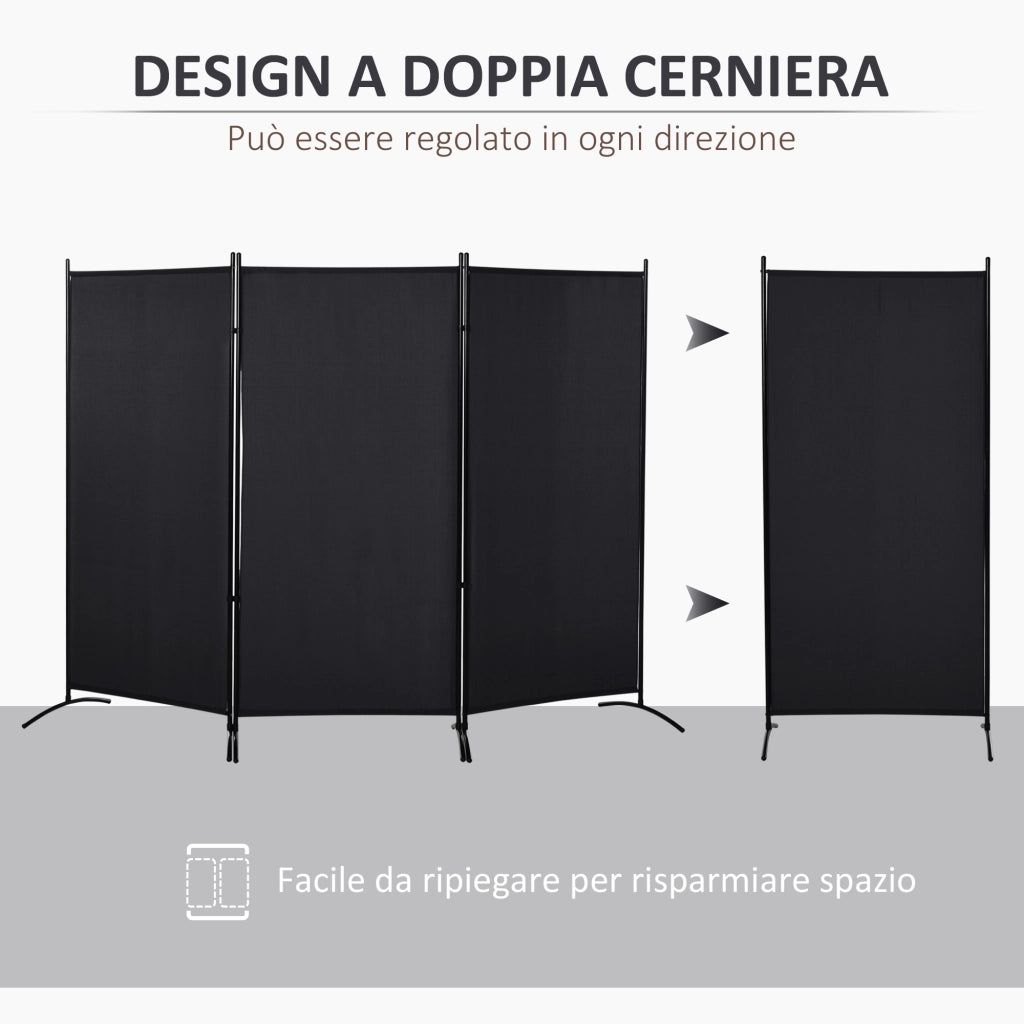 Paravento Pieghevole 3 Pannelli ¨C zephmum ¨C Metallo Poliestere Nero 253x50x182 cm