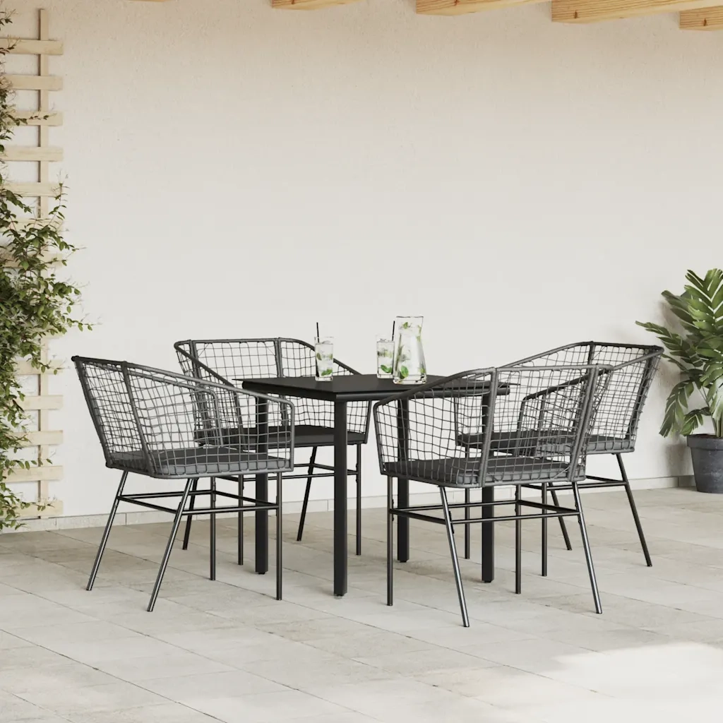 Set da Pranzo da Giardino con Cuscini 5 pz | Set Salotto da Giardino Polyrattan Vetro