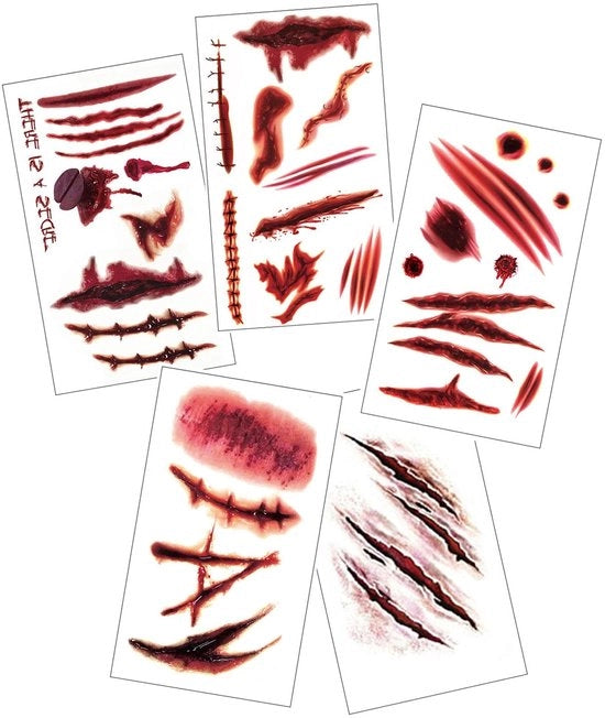 Accessori per trucco - Stickers per tatuaggi - 5 fogli - Simulazione di cicatrici - Simulazione di ferite - Effetto realistico - Accessori per trucco per ferite e cicatrici