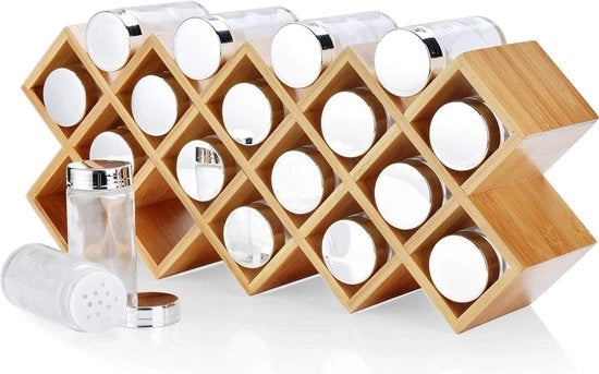 Organizzatore di Cucina in Bambù - Grande - 18 Contenitori per Erbe - 43 cm x 95 cm x 18 cm - Etichette per Erbe