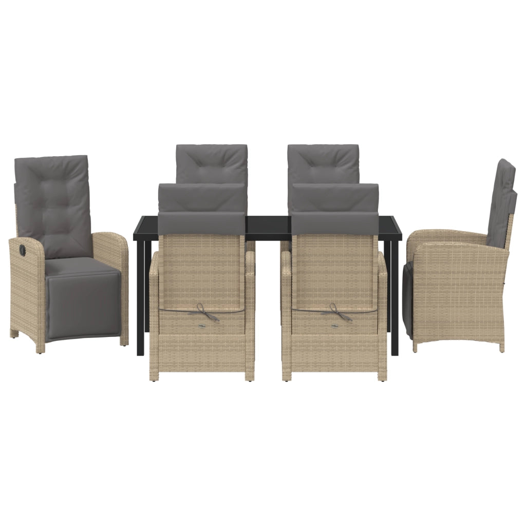 Set da pranzo da giardino  7 pezzi con cuscini beige in Polyrattan