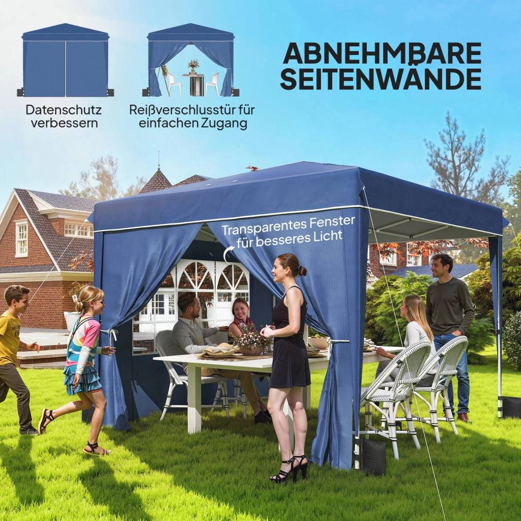 Gazebo 3 x 3 m Rivelatore Sovrappeso Regolabile in Altezza Impermeabile con 2 pannelli laterali; UV 50+ Pieghevole Blu Scuro
