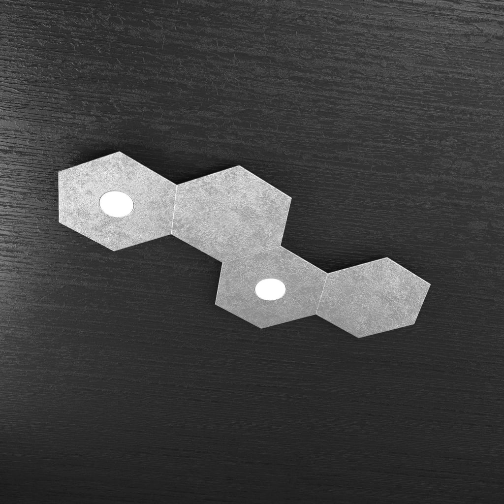 HEXAGON APPLIQUE-PLAFONIERA 2 LUCI + 2 DECORATIVO FOGLIA ARGENTO 1142-2L2D-FA