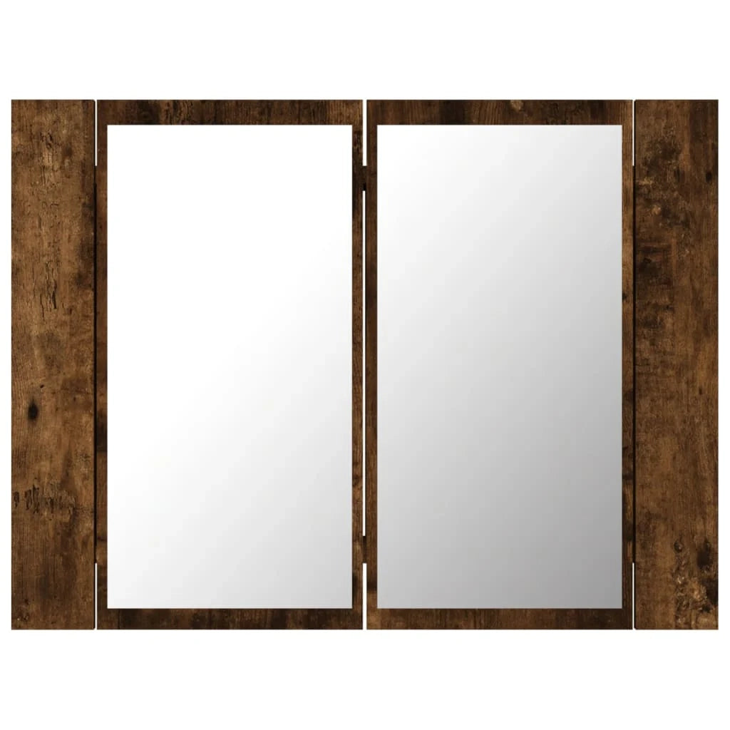 Mobiletto a specchio LED in rovere affumicato 60 x 12 x 45 cm legno ingegnerizzato 02_0006742