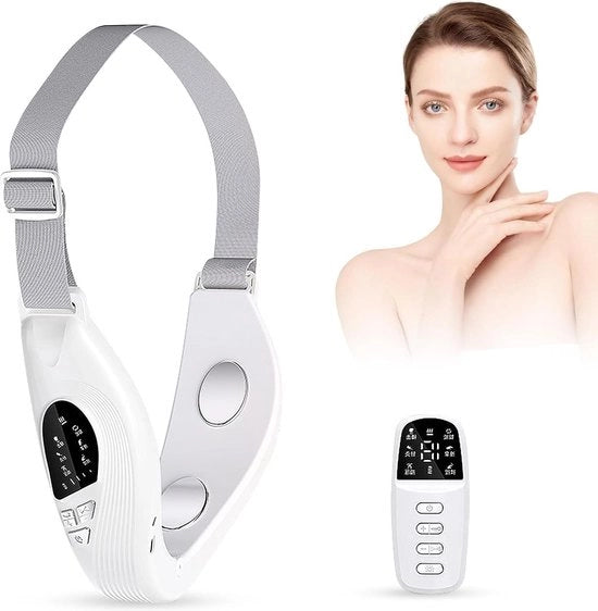 Apparecchio di massaggi facciali elettrico a forma di V con 6 modalità EMS - 18 livelli di intensità - 5 modalità di illuminazione - allenatore della linea del viso e del mento a forma di V - tonificazione e sollevamento della pelle - allenatore del collo