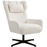 Poltrona Imbottita con Base Girevole e Telaio in Metallo, 86,5x74x102 cm, Crema