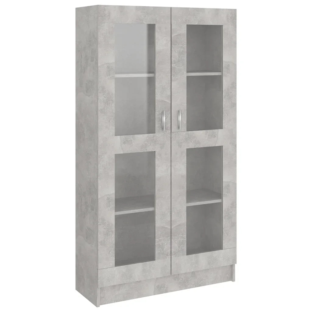 Vetrina classica 82,5 x 30,5 x 150 cm con 4 scomparti stile pulito legno composito grigio cemento 02_0047758