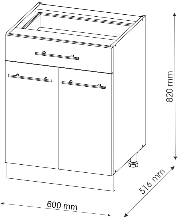 Mobiletto base per cucina Fame-Line, Bianco lucido, 60 cm con cassetto, PL Marmo, per la combinazione con altri moduli della serie Fame-Line