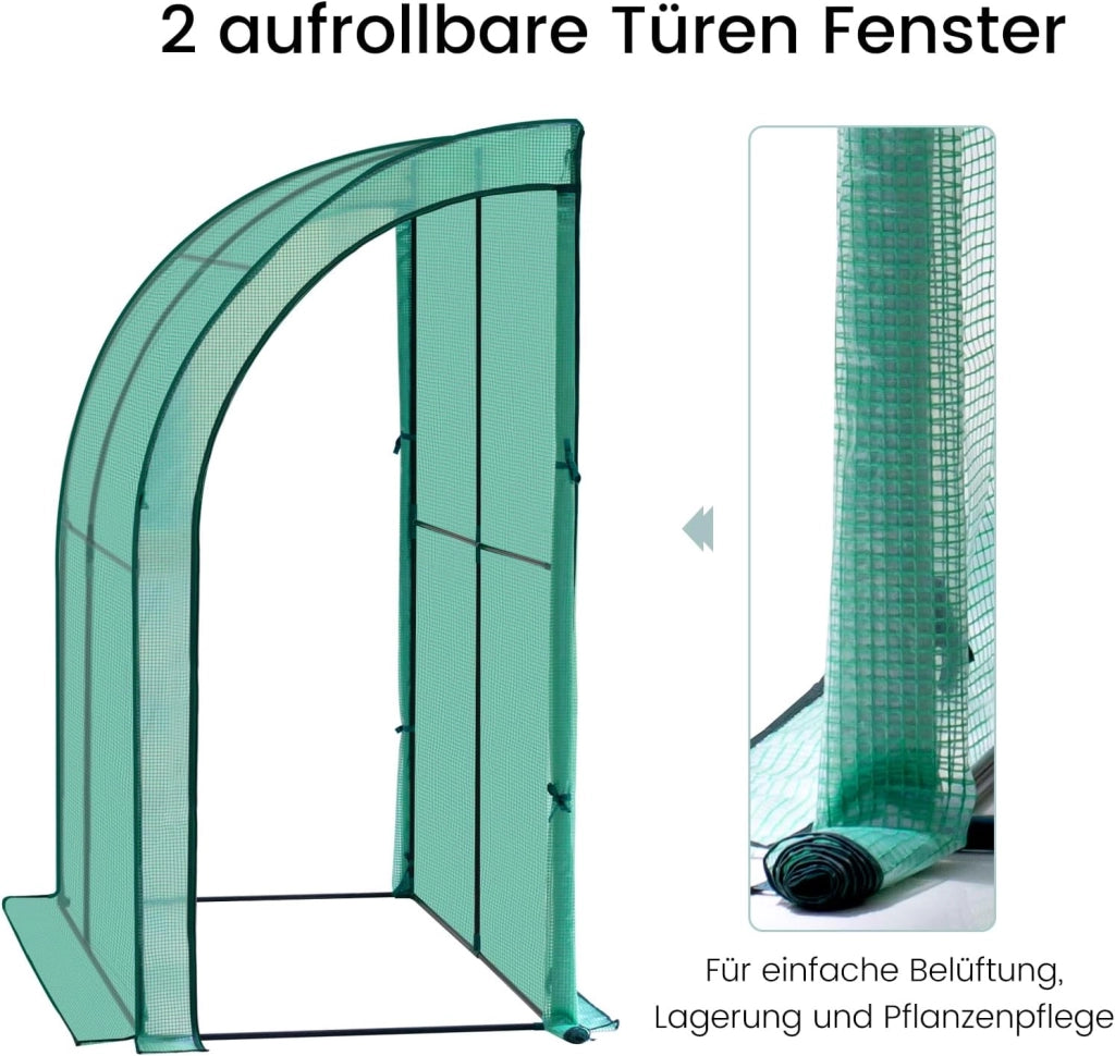 Serra da Giardino, Serra per Orto con 2 Porte Avvolgibili, Copertura per Piante con Telo PE a Rete 140 g/m2 e Telaio Metallico, Verde, 200x100x210cm