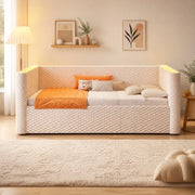 Divano letto daybed 90x200 cm in velluto beige con LED e contenitore idraulico
