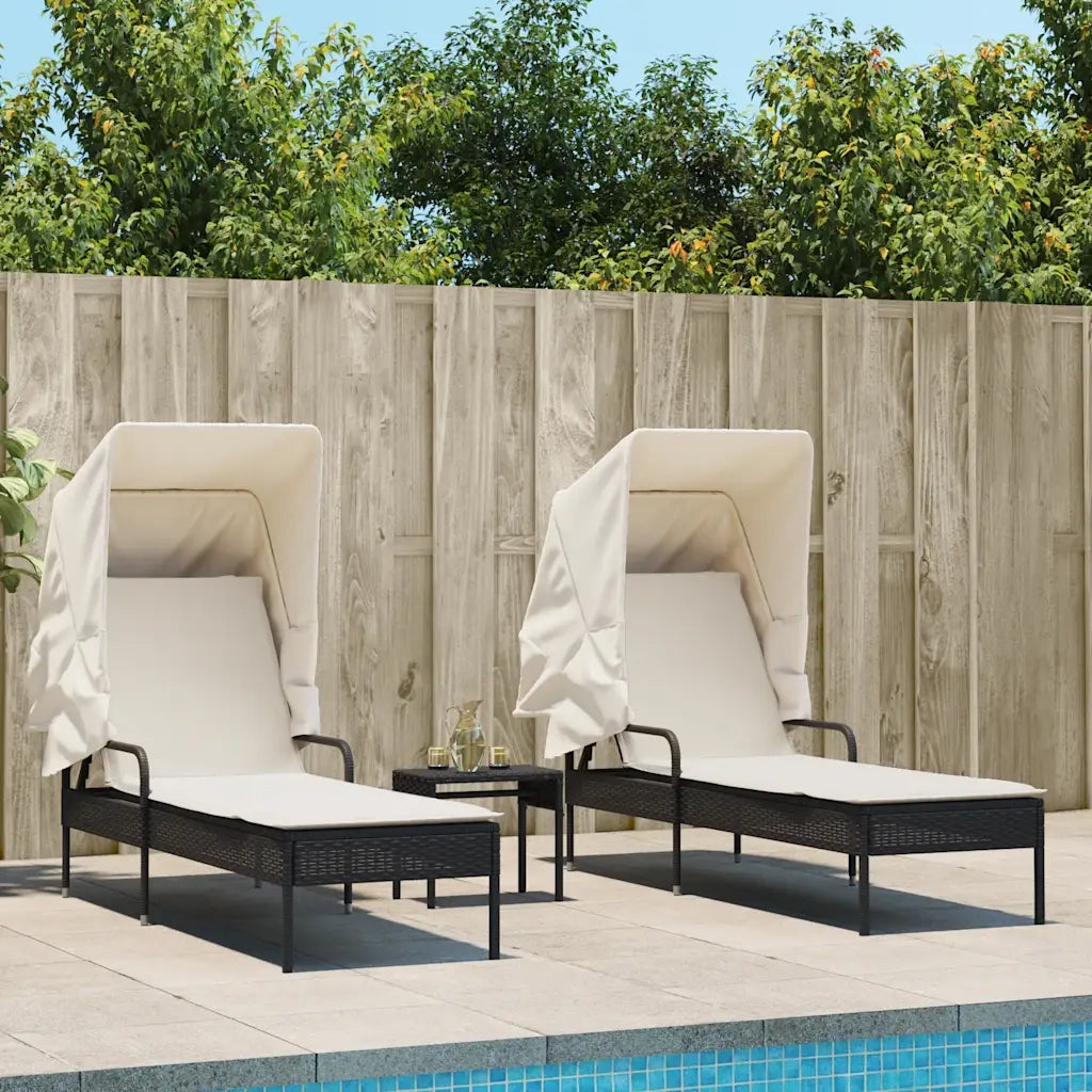 Lettini Prendisole 2 pz | Sdraio da giardino | Lettino da sole con Baldacchino e Tavolino Polyrattan